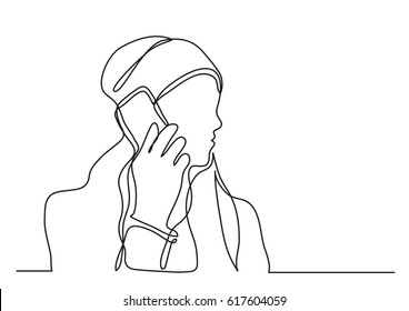 Continuous Line Drawing Of Woman Talking On Cell Phone