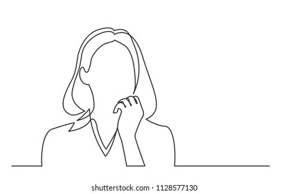 continuous line drawing of woman thinking about problems