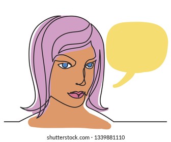 continuous line drawing of woman thinking on white background