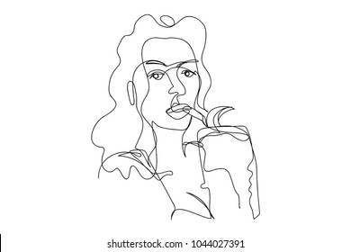 continuous line drawing of a woman using a microphone concept of a singer singing vector illustration