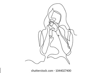 continuous line drawing of a woman using a microphone concept of a singer singing vector illustration