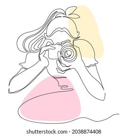 dibujo de línea continua de una mujer utilizando una ilustración vectorial de cámara