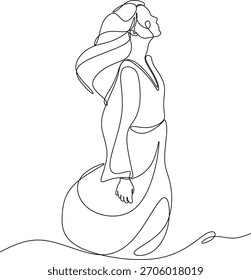 Continuous line drawing of a woman. Vector illustration drawn by hand without artificial intelligence.