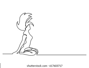 continuous line drawing of woman waving her hair