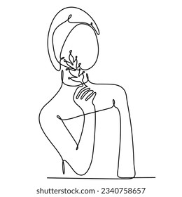 continuous line drawing of woman wearing towel on head after shower vector illustration