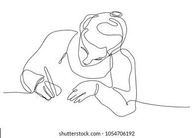 continuous line drawing of a woman writing a book vector illustration