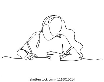 Continuous Line Drawing Of A Woman Writing A Book Vector Illustration