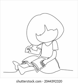 continuous line drawing of a woman writing a book vector illustration