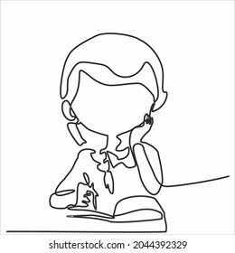 continuous line drawing of a woman writing a book vector illustration