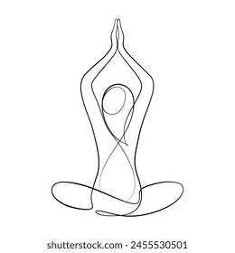 continuous line drawing of woman in yoga pose balancing asana lotus flower style calligraphic vector illustration