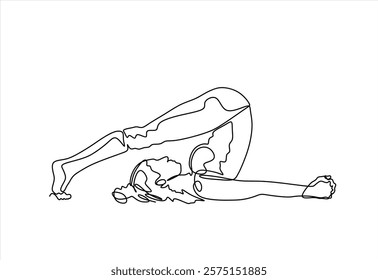 Continuous line drawing of a woman in a yoga pose, representing relaxation and fitness. Vector art focused on health and meditation, isolated on a white background.