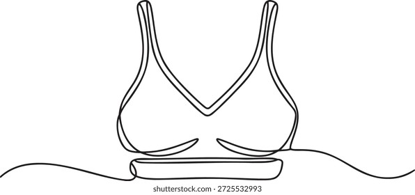 Desenho de linha contínua de um sutiã de mulher, desenho minimalista de uma linha de uma roupa interior, arte de linha única criativa de lingerie, simplicidade moderna em um único traço contínuo, elemento de design gráfico simples, ícone de moda elegante, esboço de vestuário básico.