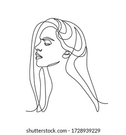 Dibujo continuo de la cara de la mujer y de los peinados. Retrato de la cara de una mujer hermosa. Concepto de atención de belleza cutánea para modelos femeninas jóvenes. Modelo de belleza de moda con fondo blanco