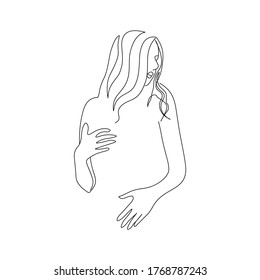 Dibujo continuo de la cara de la mujer con peinado, concepto de moda. Mujer minimalista bastante sexy hermosa, ilustración vectorial. 