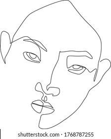 Continuous line drawing of woman's face, fashion concept. Minimalistic pretty sexy beautiful woman, vector illustration. 