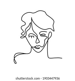 Continuous line drawing of woman's face. Vector illustration.