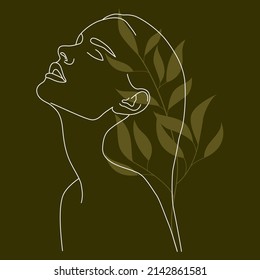 Continuous line. Drawing of a woman's face. Minimalist female beauty with continuous drawing in one line.