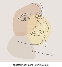 Continuous line. Drawing of a woman's face. Minimalist female beauty with continuous drawing in one line.