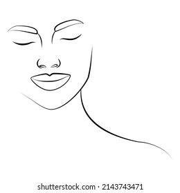 Continuous line. Drawing of a woman's face. Minimalist female beauty with continuous drawing in one line.