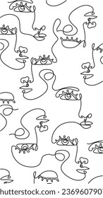 Línea continua, dibujo del rostro de la mujer, concepto minimalista de moda, ilustración vectorial. Patrón moderno de moda. Glamour una línea dibujando un patrón impecable en la cara de una mujer.	