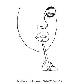 Continuous line drawing of a woman's face with a cigarette in her mouth. showcasing a blend of elegance and a rebellious spirit. Icon vector illustration