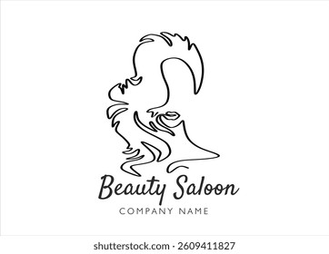 Continuous line drawing of woman's face set and hairstyles. Portrait of a Beautiful Woman's face. Beauty Saloon Concept. Fashion beauty model with a white background