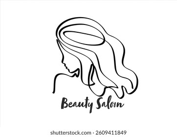 Continuous line drawing of woman's face set and hairstyles. Portrait of a Beautiful Woman's face. Beauty Saloon Concept. Fashion beauty model with a white background