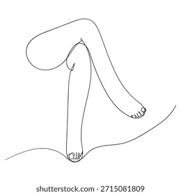 Dibujo de línea continua de las piernas de la mujer en calcetines largos. Dibujo de línea de una mujer de moda urbana. Ilustración vectorial de una sola línea. Fondo blanco aislado
