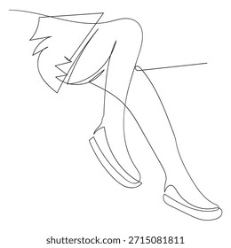 Dibujo de línea continua de las piernas de la mujer en calcetines largos. Dibujo de línea de una mujer de moda urbana. Ilustración vectorial de una sola línea. Fondo blanco aislado