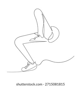 Dibujo de línea continua de las piernas de la mujer en calcetines largos. Dibujo de línea de una mujer de moda urbana. Ilustración vectorial de una sola línea. Fondo blanco aislado