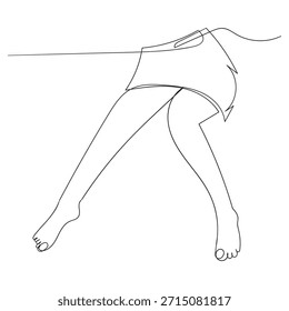 Dibujo de línea continua de las piernas de la mujer en calcetines largos. Dibujo de línea de una mujer de moda urbana. Ilustración vectorial de una sola línea. Fondo blanco aislado