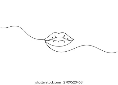 Desenho de linha contínua dos lábios de uma mulher, ilustração de beleza minimalista