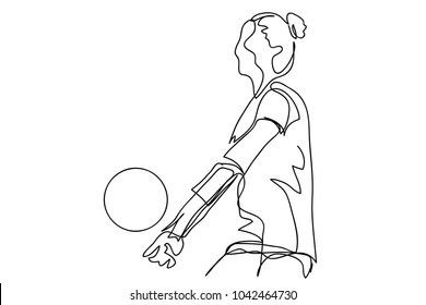 Continuous Line Drawing Of Women Athletes Volleyball Fitness Concept Sports Health Vector Illustration