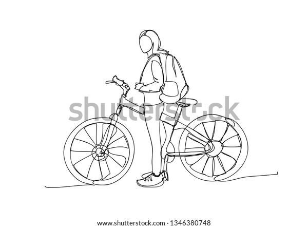 Continuous Line Drawing Of Women And Bikes