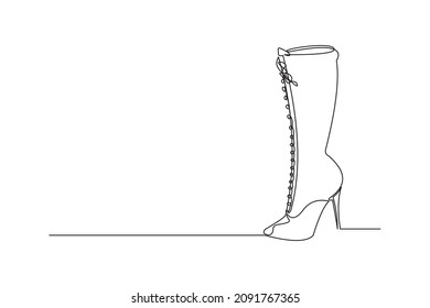 Continuous line drawing of women boots with heels. Single one line woman shoes art