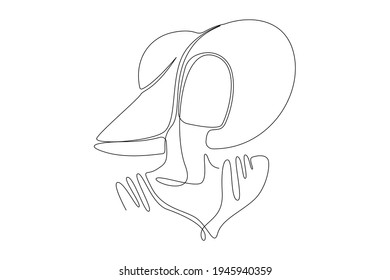 Continuous line drawing of women in cap hat illustration of simple concept