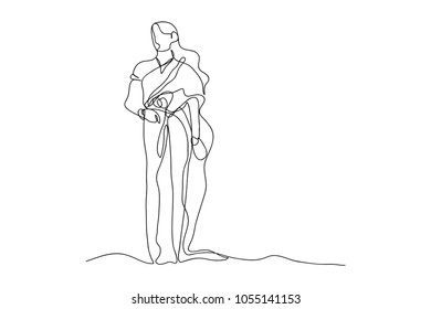 continuous line drawing of women dress Thai vector illustration