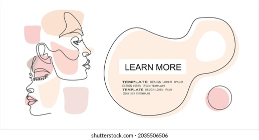 Continuous line, drawing of women face, fashion concept, woman beauty minimalist, vector illustration design print graphics style.