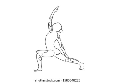 continuous line drawing of women fitness yoga concept. vector health illustration.