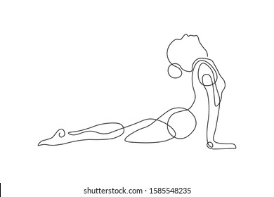continuous line drawing of women fitness yoga concept. vector health illustration.