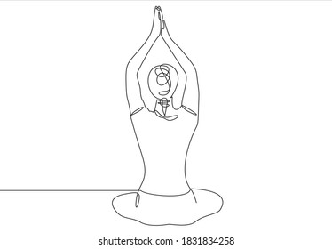 continuous line drawing of women fitness yoga concept vector health illustration