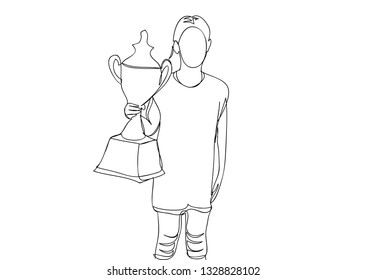Continuous line drawing of women holding trophies