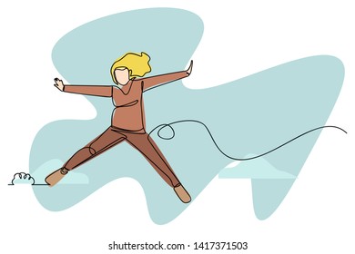 continuous line drawing of women jumping with joy vector illustration