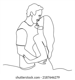 Continuous line drawing of women and men in love