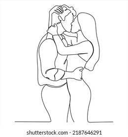 Continuous line drawing of women and men in love