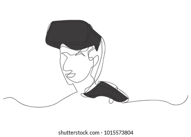 continuous line drawing of Women are playing vr modern technology.