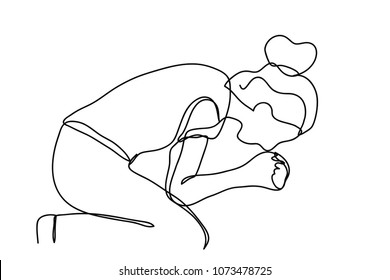 Continuous line drawing of women praying vector illustration