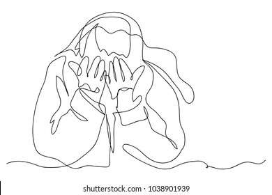 continuous line drawing of women are sad vector illustration