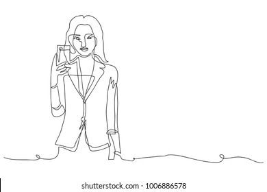 Continuous line drawing of Women using a mobile