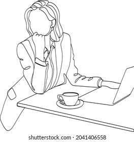 continuous line drawing of women using computers to communicate online vector illustration business concept.
